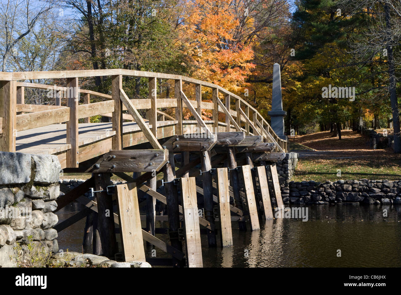 Masse : Concord/Lexington - Parc National Minuteman : North Bridge & Concord River Banque D'Images