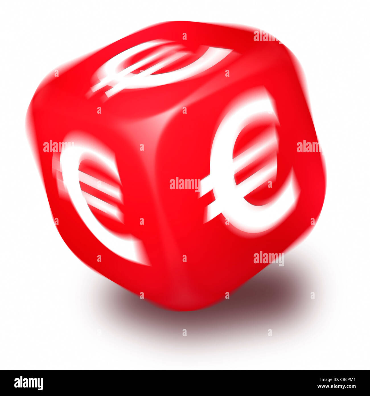Spinning red dice avec le symbole Euro imprimé sur chaque face Banque D'Images