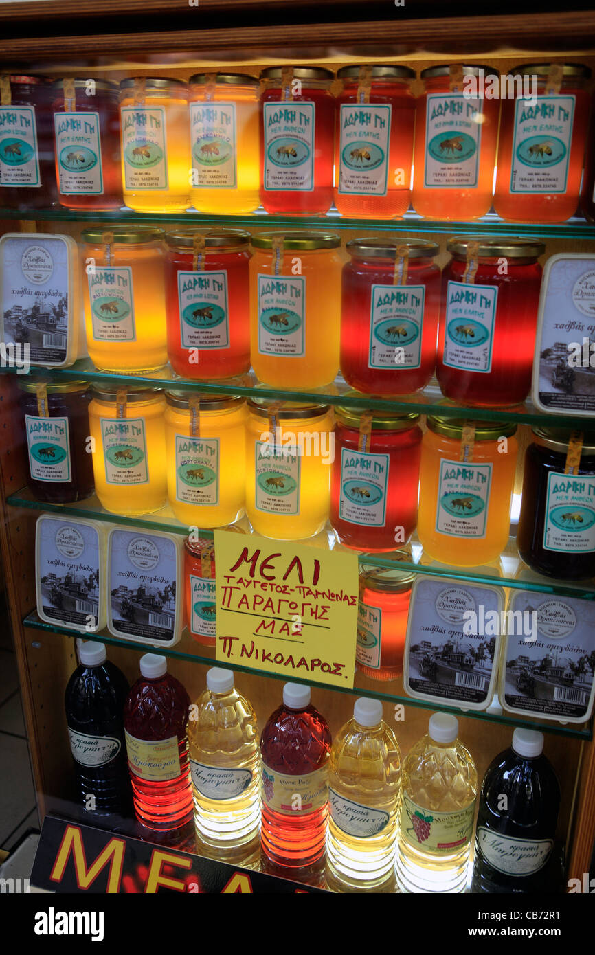 Grèce Athènes Plaka un magasin de vente de divers types de miel Banque D'Images