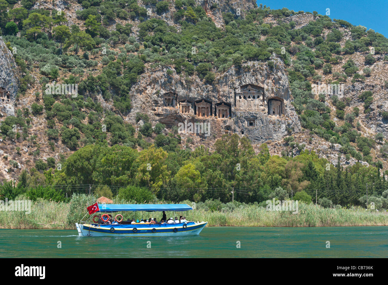 Rock Tombs de l'ancienne ville, rivière Dalyan Caunos Marmaris Turquie Banque D'Images