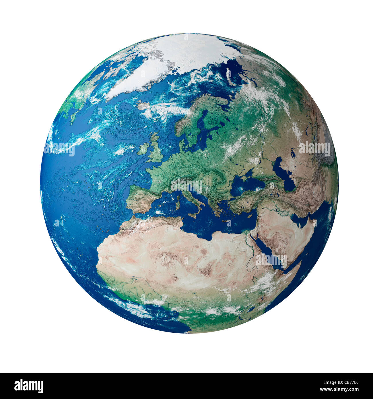 Globe montrant le continent de l'Europe - sur fond blanc, découper, silo, studio isolé Banque D'Images