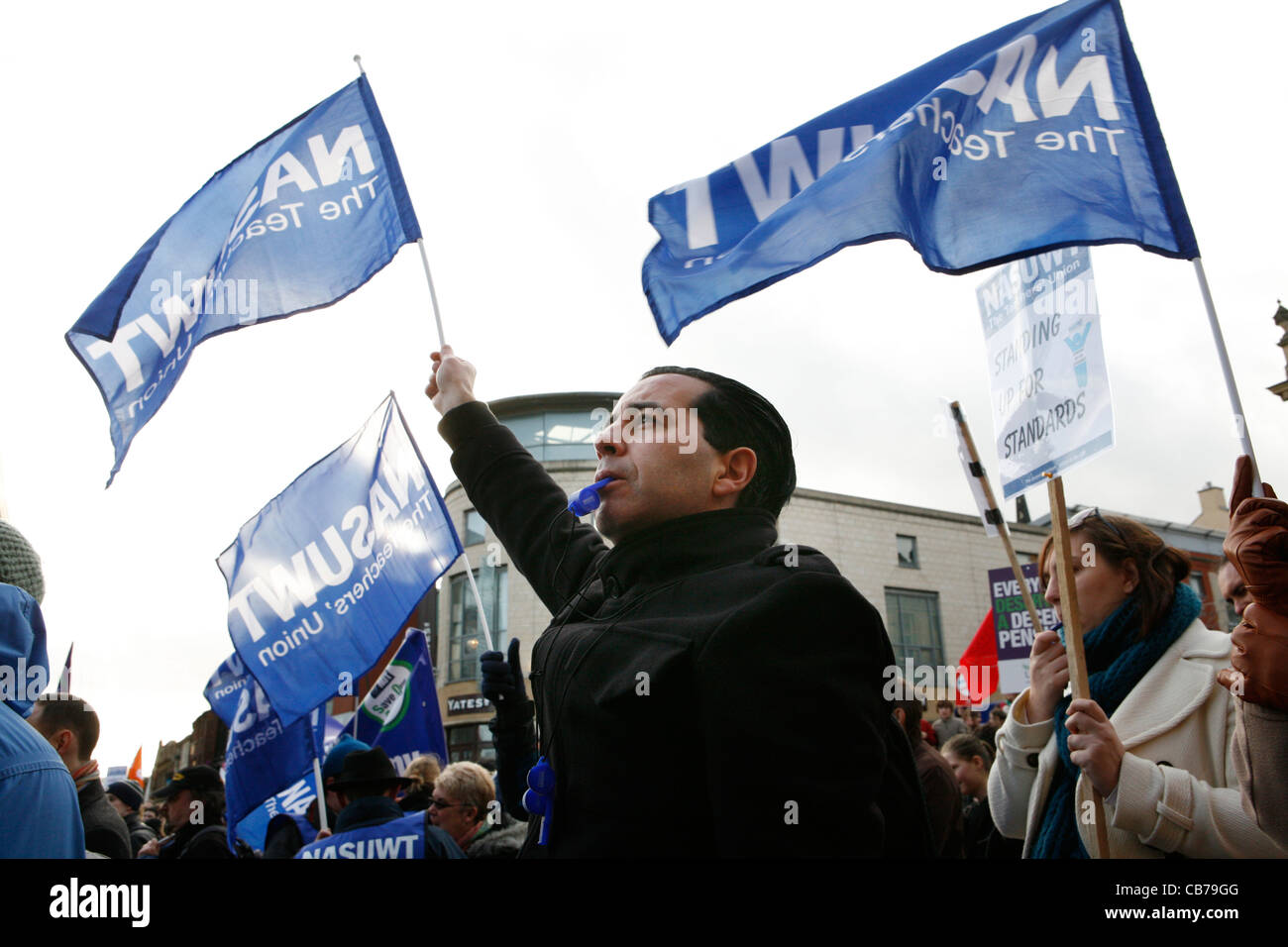 Les travailleurs du secteur public au cours d'une journée d'action sur les travailleurs secotr pension. Banque D'Images