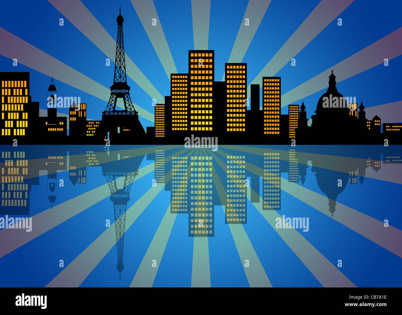 Reflet de New York City Manhattan Skyline at Night Illustration Banque D'Images