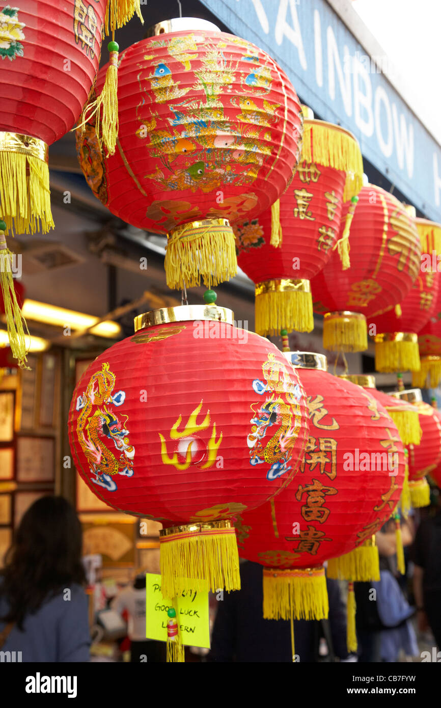 Le rouge et l'or de la chance des lanternes chinoises stanley, hong kong, Hong Kong, Chine Banque D'Images