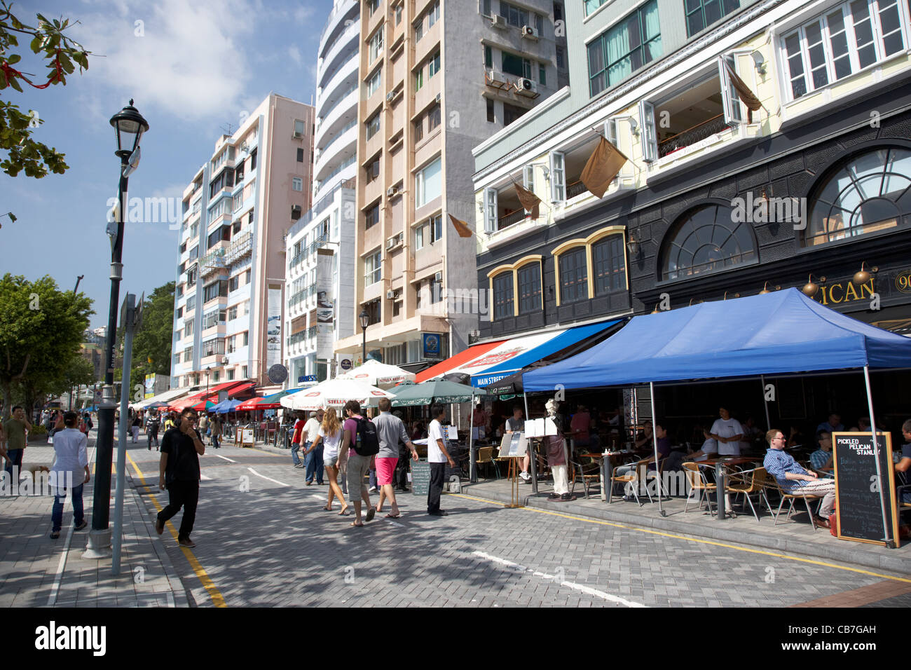 Pubs et restaurants sur la rue principale de Stanley waterfront, hong kong, Hong Kong, Chine Banque D'Images
