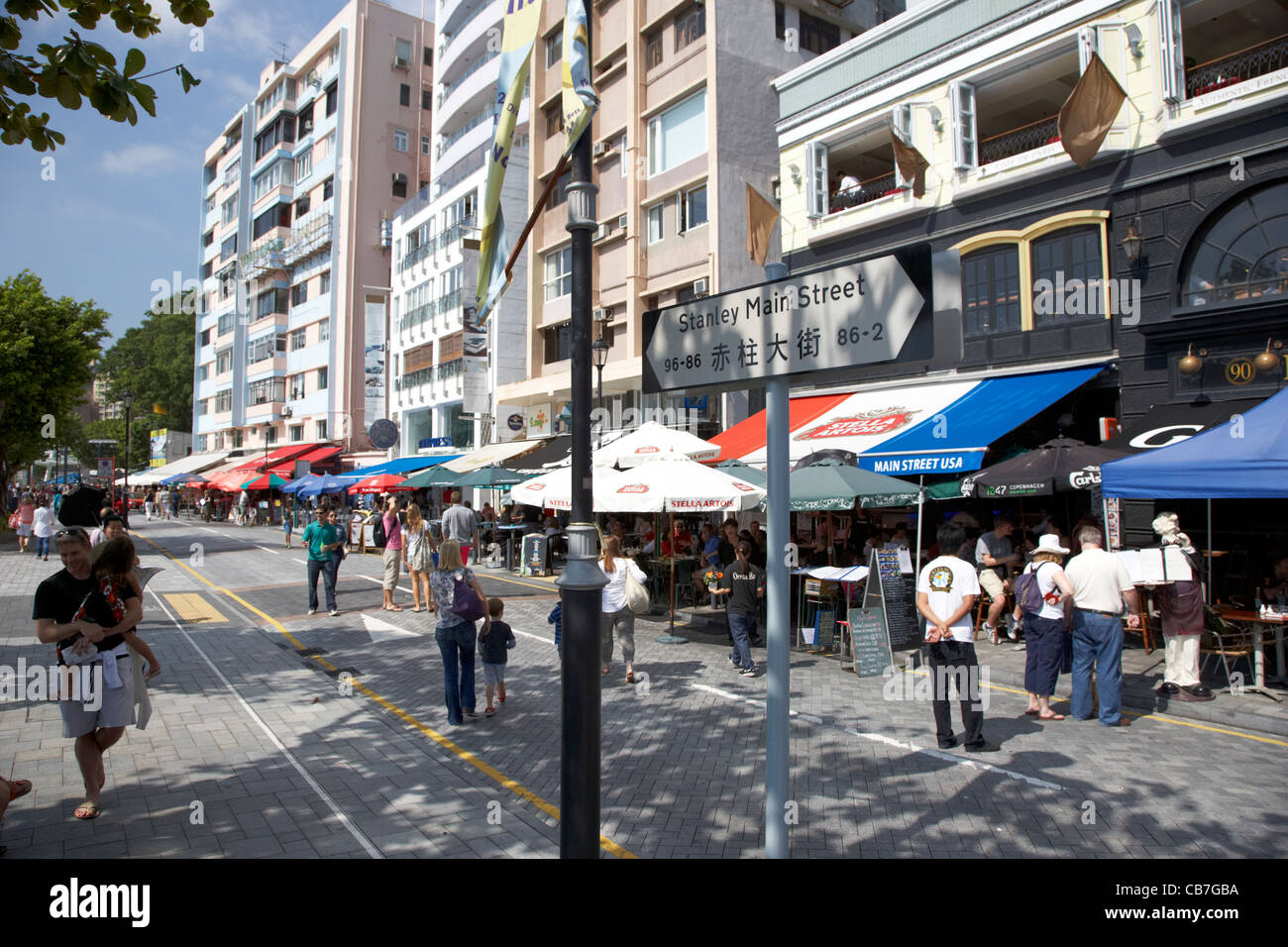 Pubs et restaurants sur la rue principale de Stanley waterfront, hong kong, Hong Kong, Chine Banque D'Images