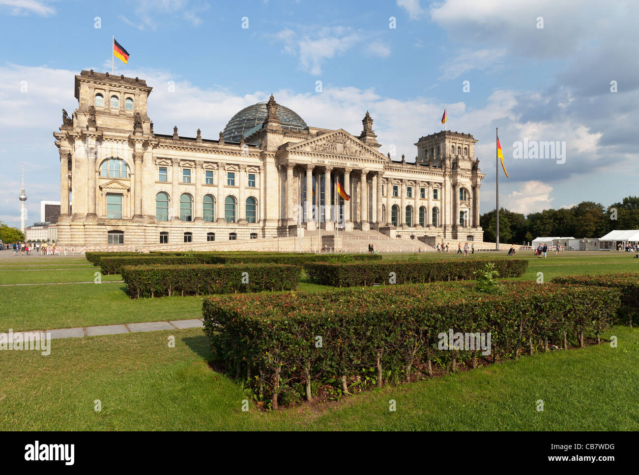 Vue de l'après-midi du Reichstag et de motifs, Berlin, Allemagne. Banque D'Images
