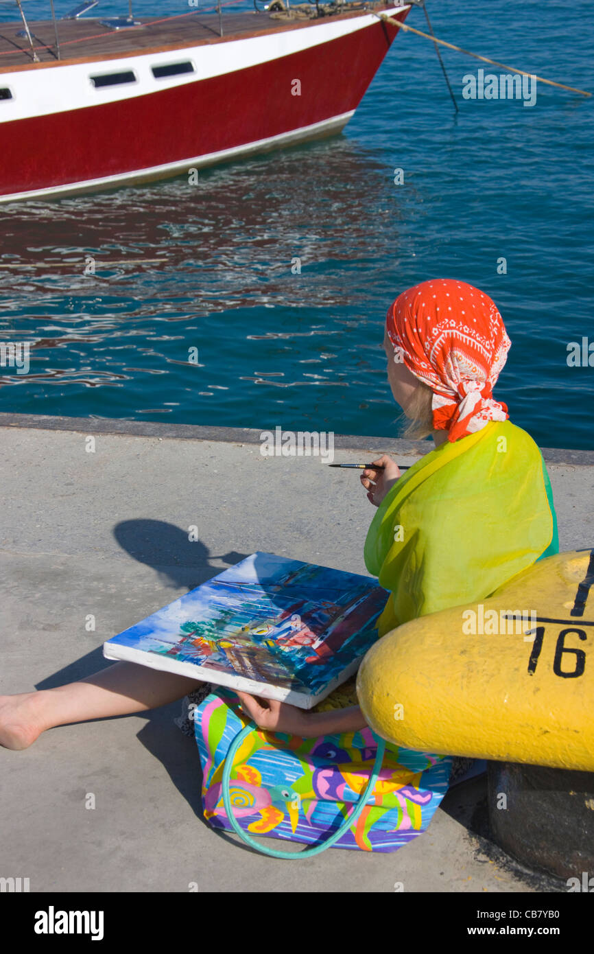 La peinture de l'artiste dans le port, Yalta, Crimée, Ukraine Banque D'Images