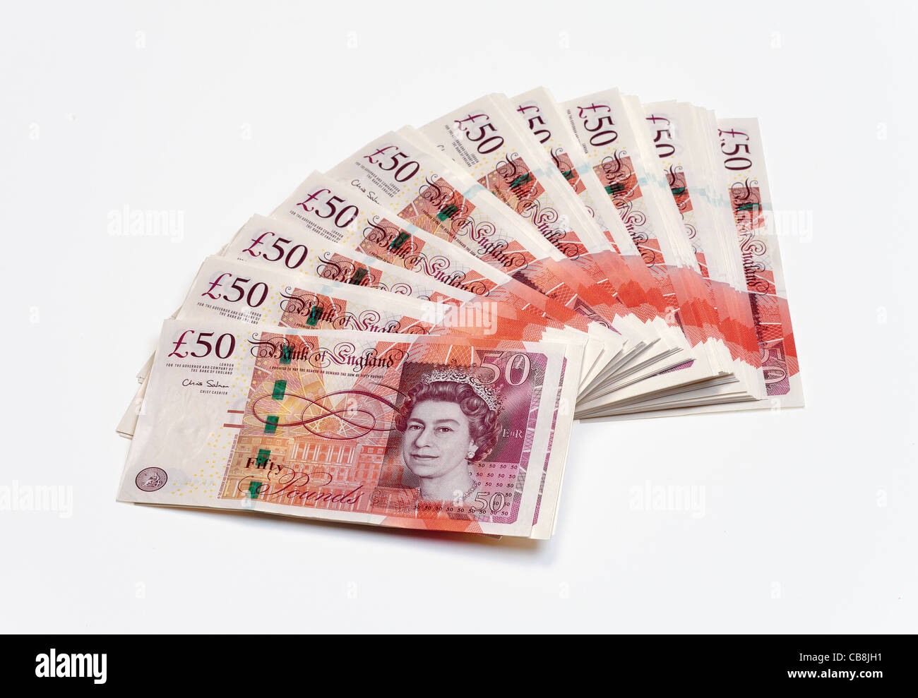 Fan de brand new £50 Cinquante billets de banque livre UK Banque D'Images