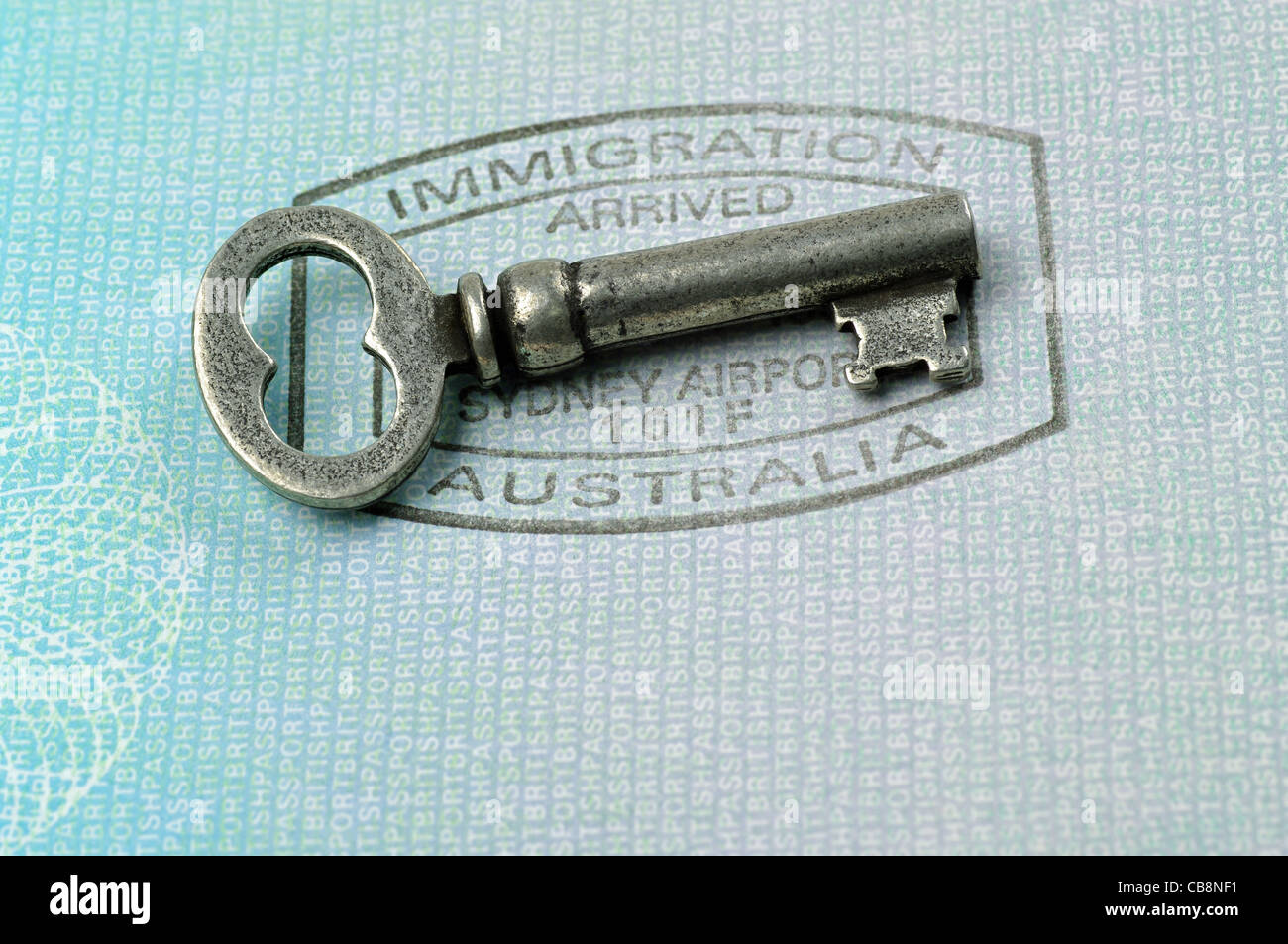 L'immigration australienne stamp et clé d'argent Banque D'Images