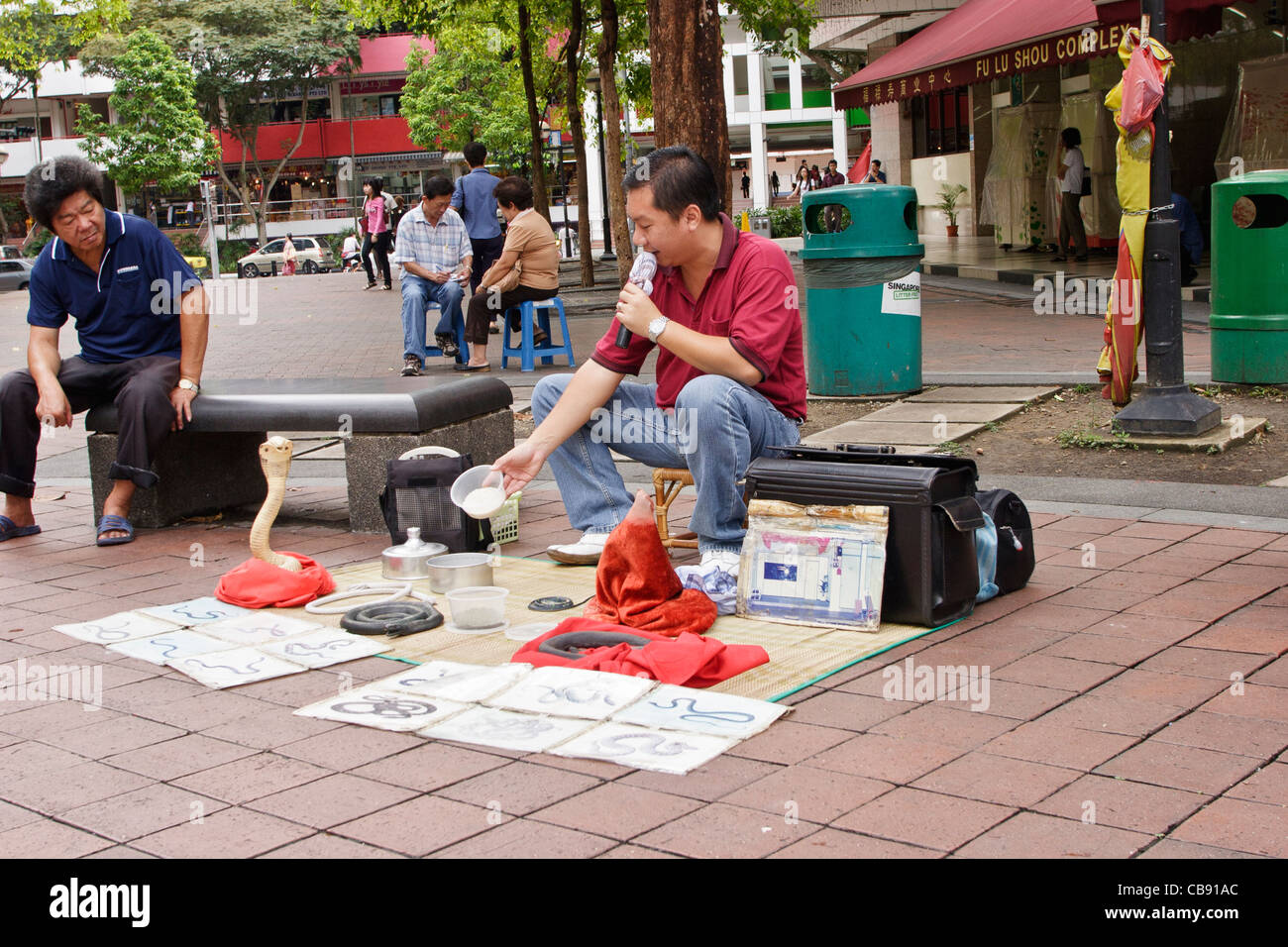 Serpent rue Fortune Teller, Singapour. Banque D'Images