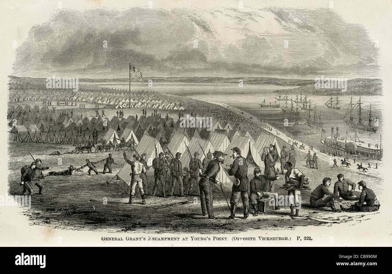 Général Grant's Encampment à Young's Point en face de Vicksburg. Banque D'Images