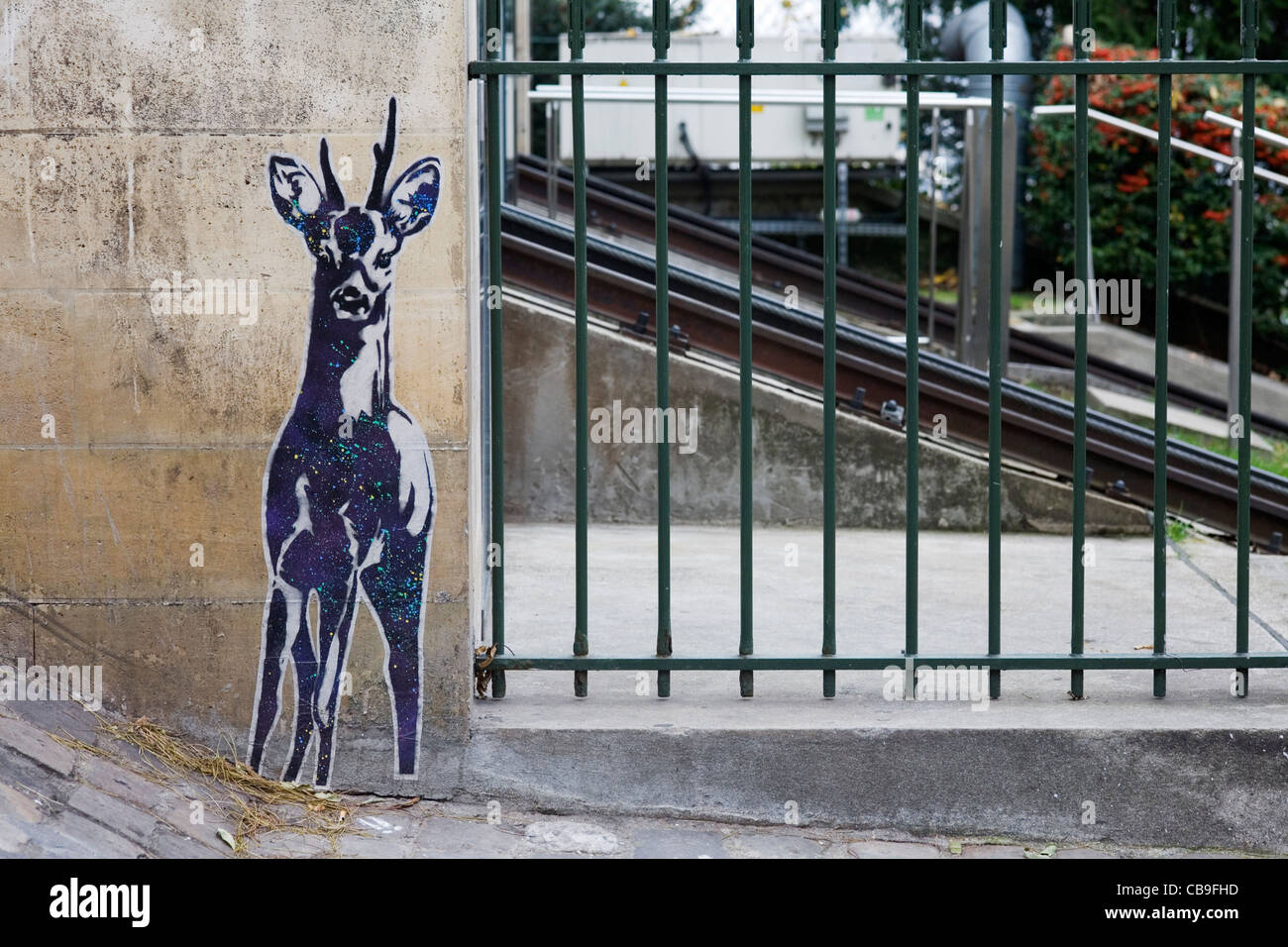 Graffiti Street Art Deer Montmartre Paris France Banque D'Images