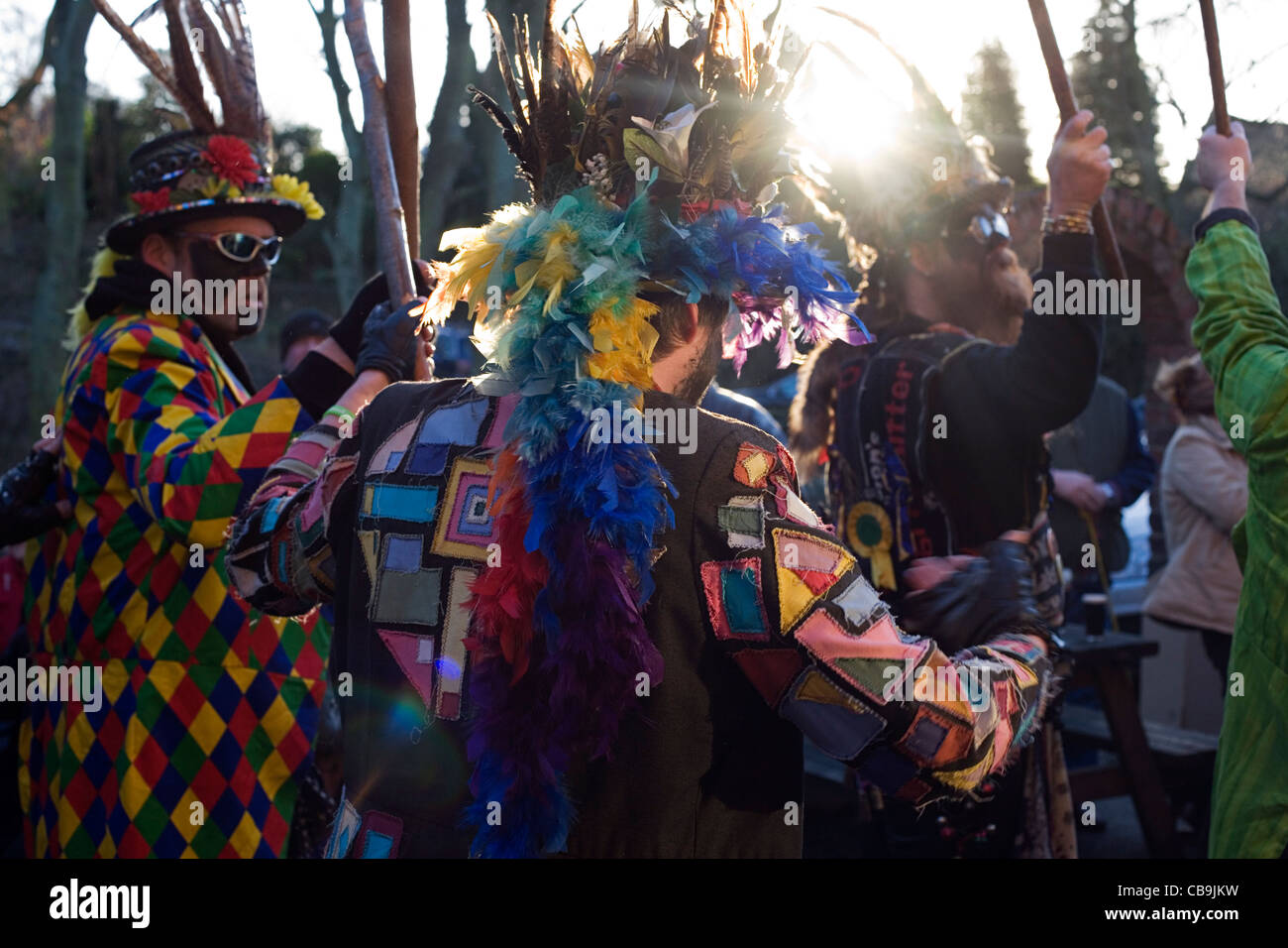 Cochon noir Morris Men Dancing le lendemain Banque D'Images