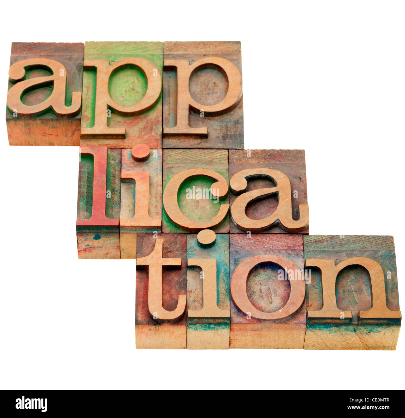 Application - texte isolé en bois blocs typographie vintage Banque D'Images
