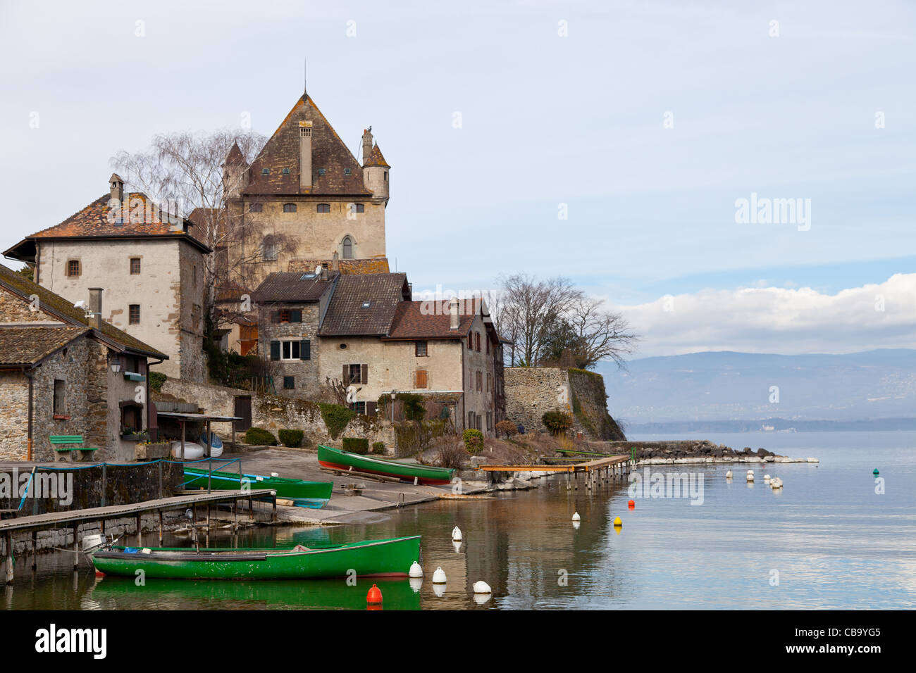 Yvoire village médiéval port et château sur le lac de Genève, en Haute Savoie, Rhone Alpes en France Banque D'Images