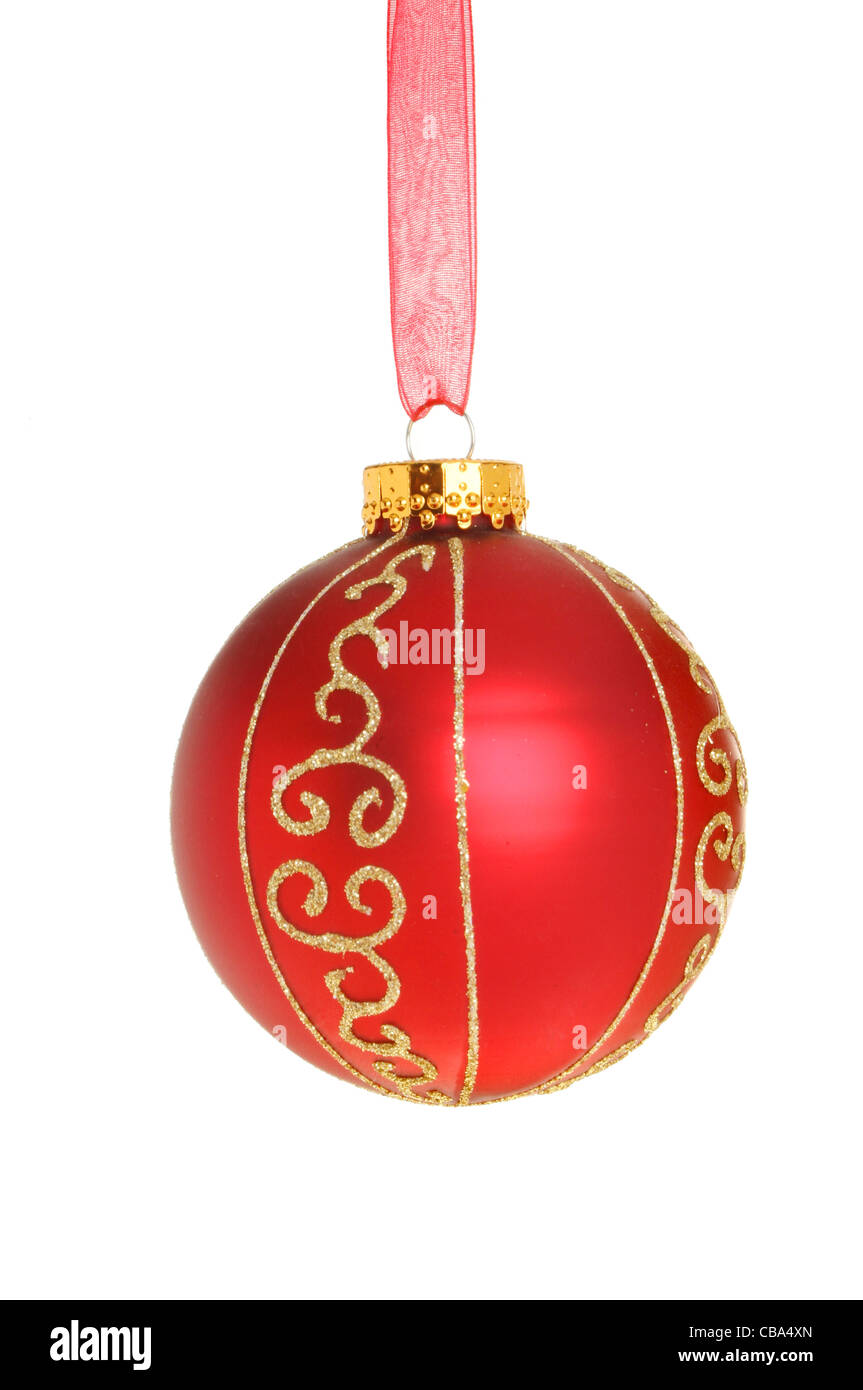 Boule de Noël rouge et or blanc isolé contre Banque D'Images