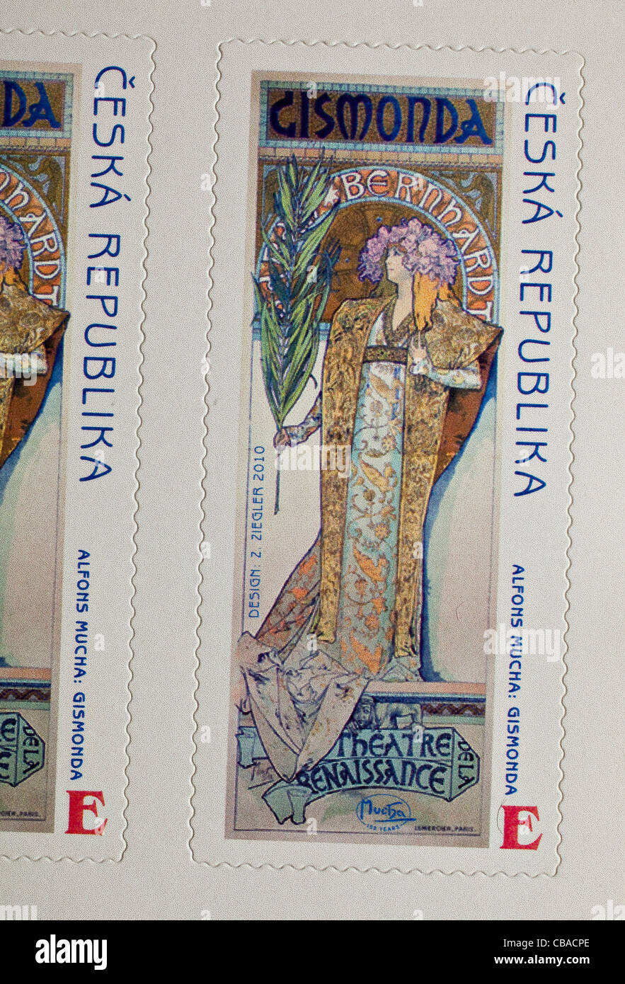 E tchèque (Europe) avec des timbres du motif Gismonda par le peintre Alfons Mucha (1860-1939). (CTK Photo/Martin Sterba) Banque D'Images