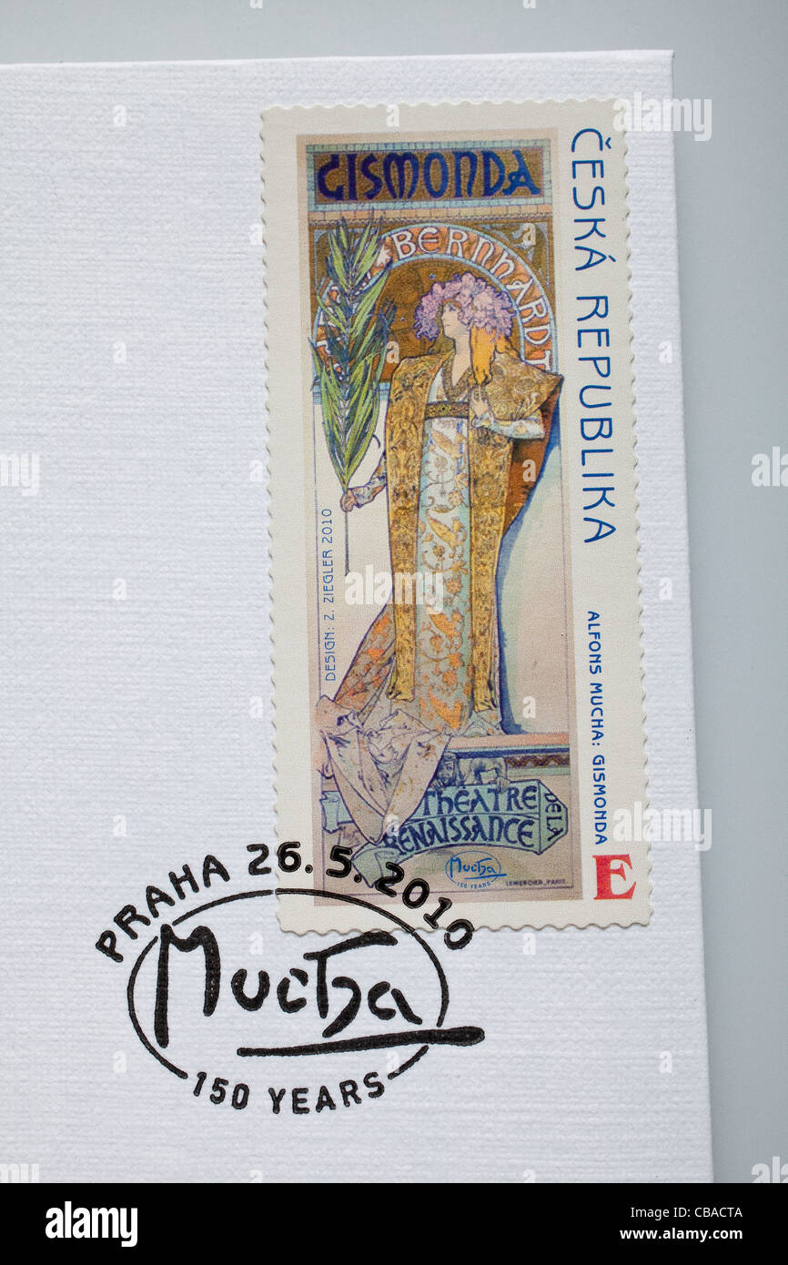 E tchèque (Europe) avec des timbres du motif Gismonda par le peintre Alfons Mucha (1860-1939). (CTK Photo/Martin Sterba) Banque D'Images