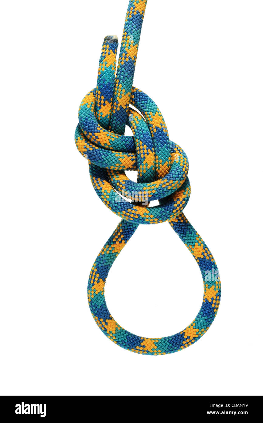 La figure 8 ou flamand en boucle noeud corde d'escalade vert isolated on  white Photo Stock - Alamy