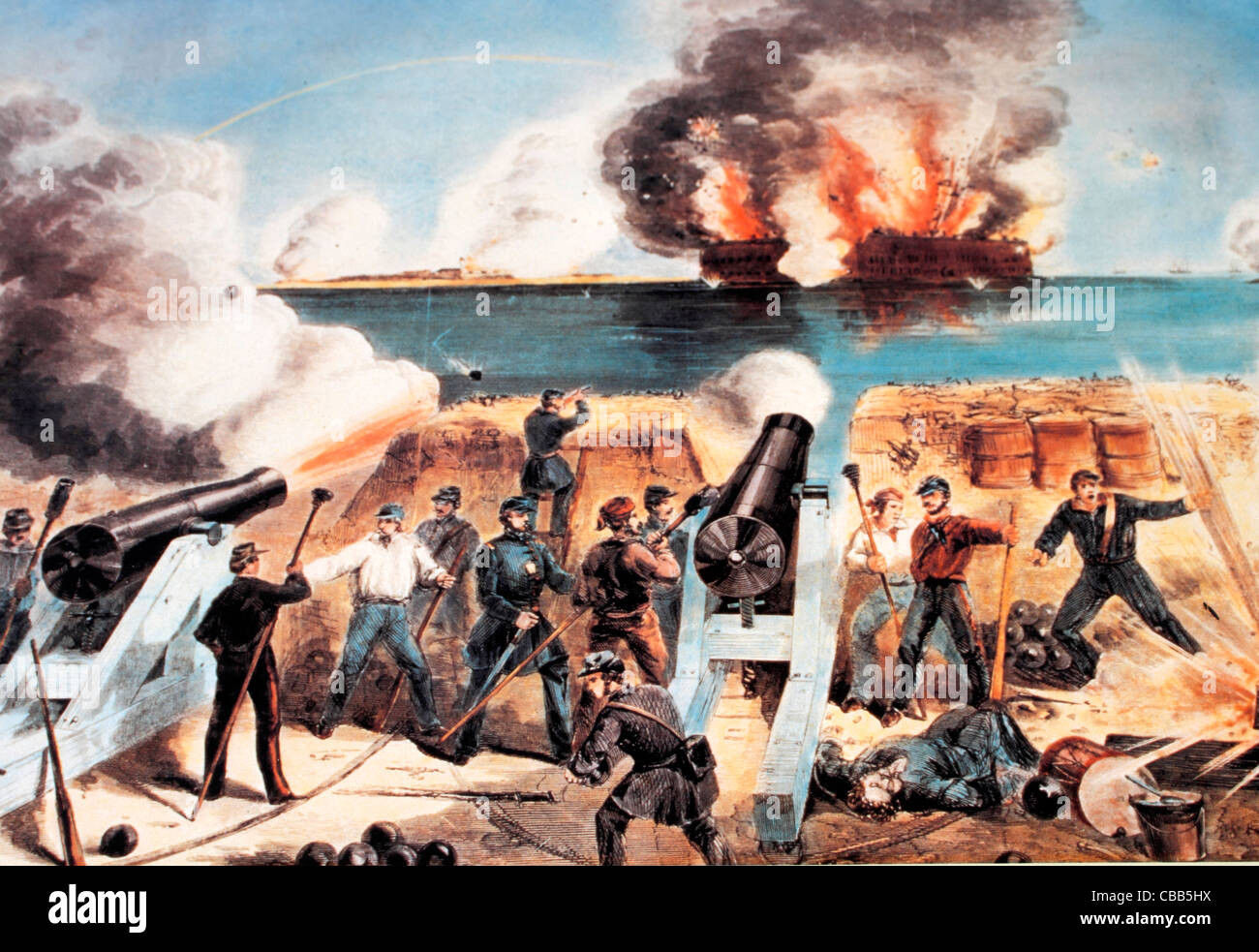 L'allumage sur le Fort Sumter, Charleston, Caroline du Sud le 12 avril 1861, la guerre civile USA Banque D'Images L'allumage sur le Fort Sumter, Charleston, Caroline du Sud le 12 avril 1861, la guerre civile USA Banque D'Images