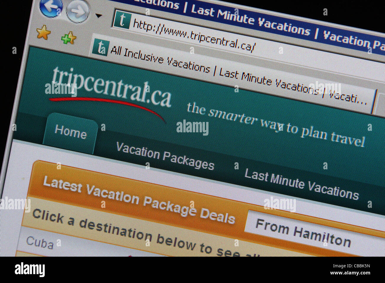 Tripcentral tripcentral.ca Site internet de voyages en ligne Banque D'Images