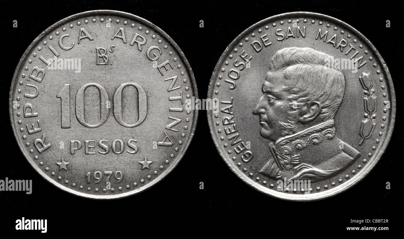 Pièce de 100 pesos, le Général Jose de San Martin, l'Argentine, 1979 Banque D'Images