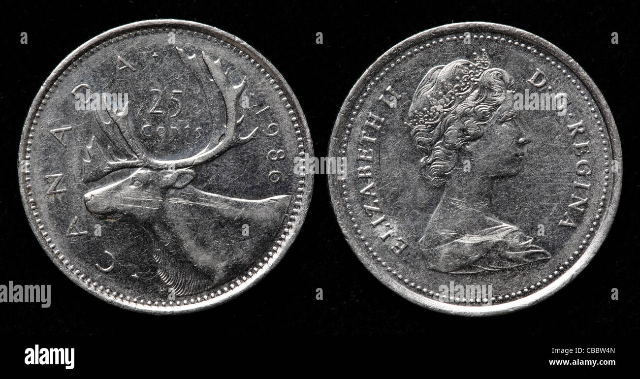 Pièce de 25 cents, Canada, 1986 Banque D'Images