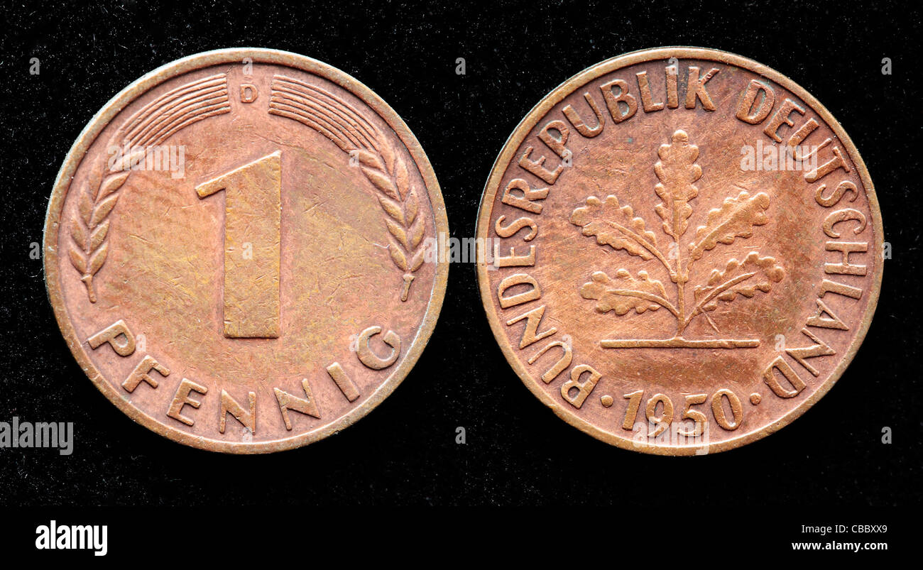 1 pfennig pièce de monnaie, l'Allemagne de l'Ouest, 1950 Banque D'Images