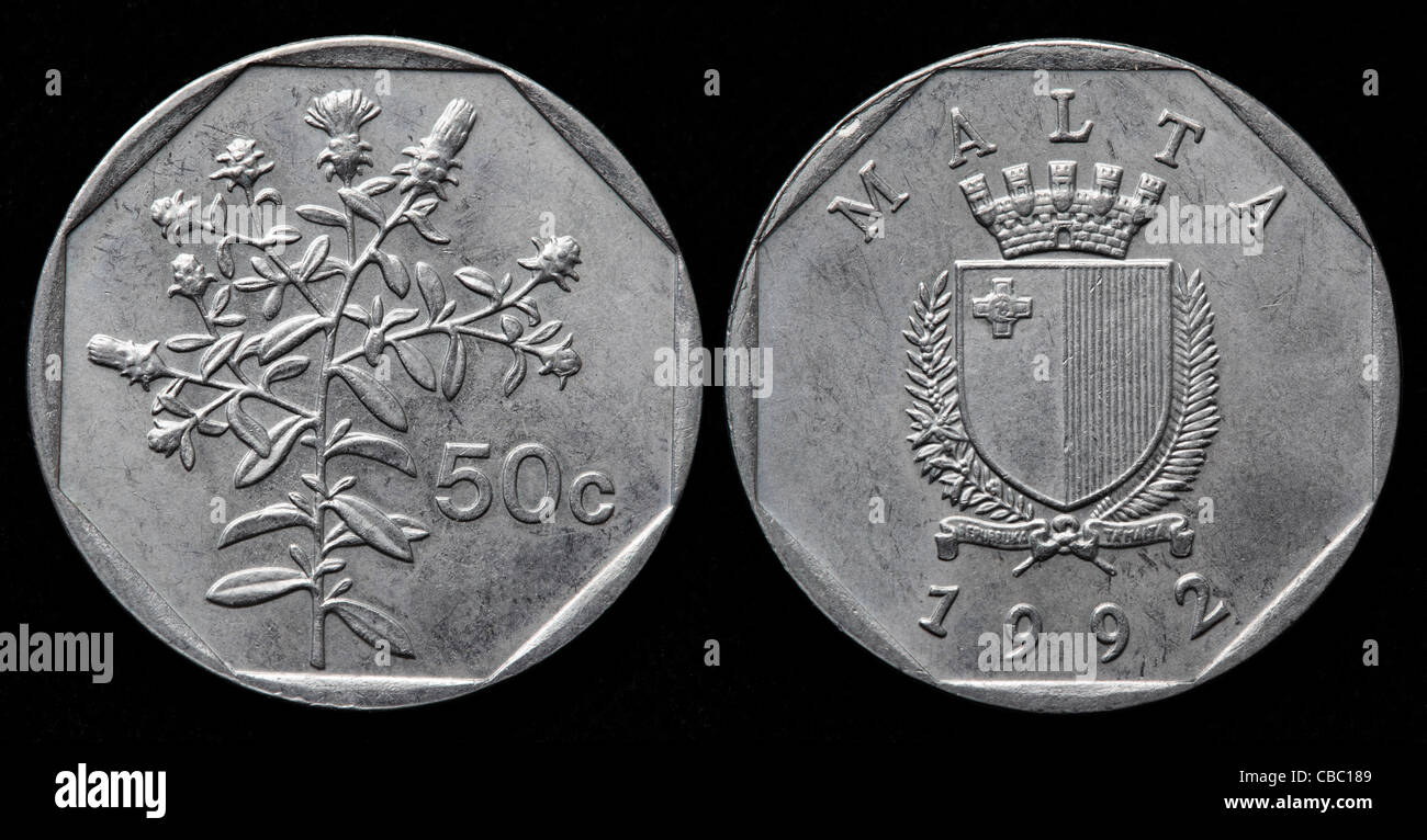 Pièce de 50 cents, Malte, 1992 Banque D'Images
