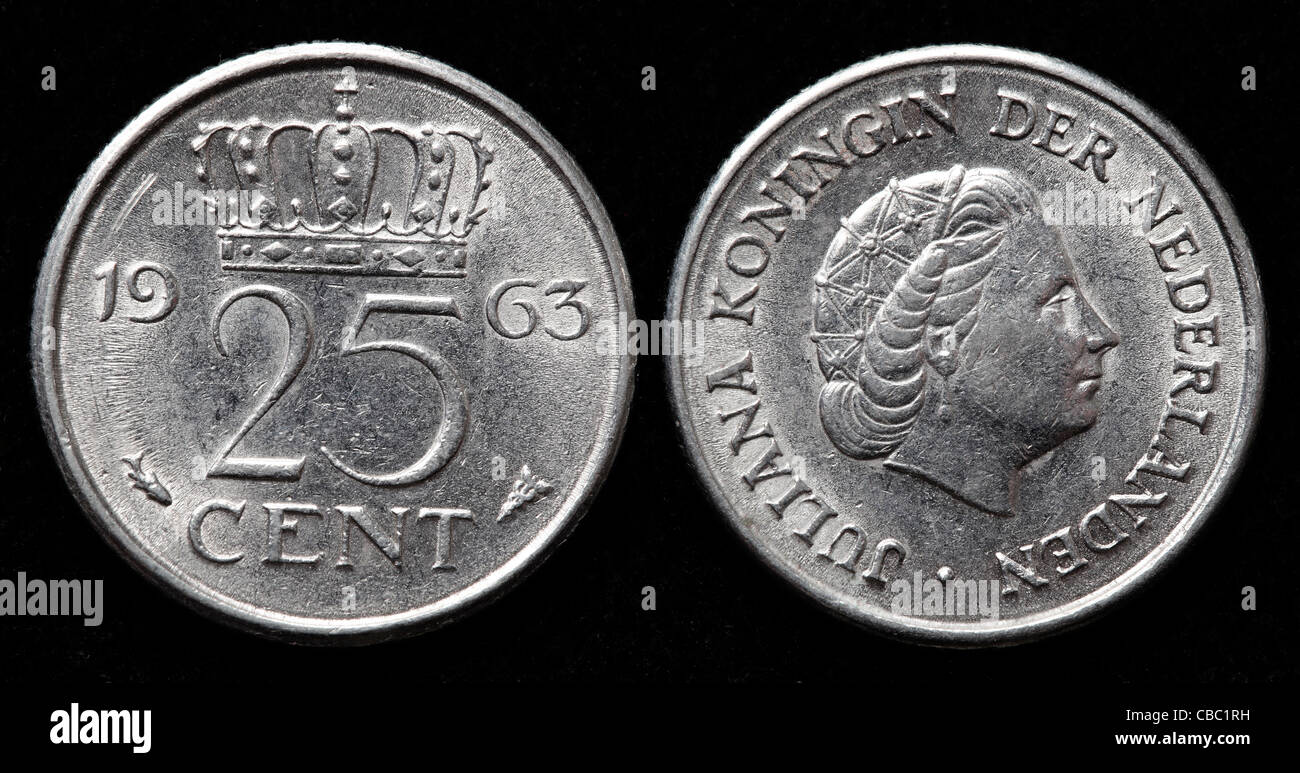 25 cents pièce, Pays-Bas, 1963 Banque D'Images
