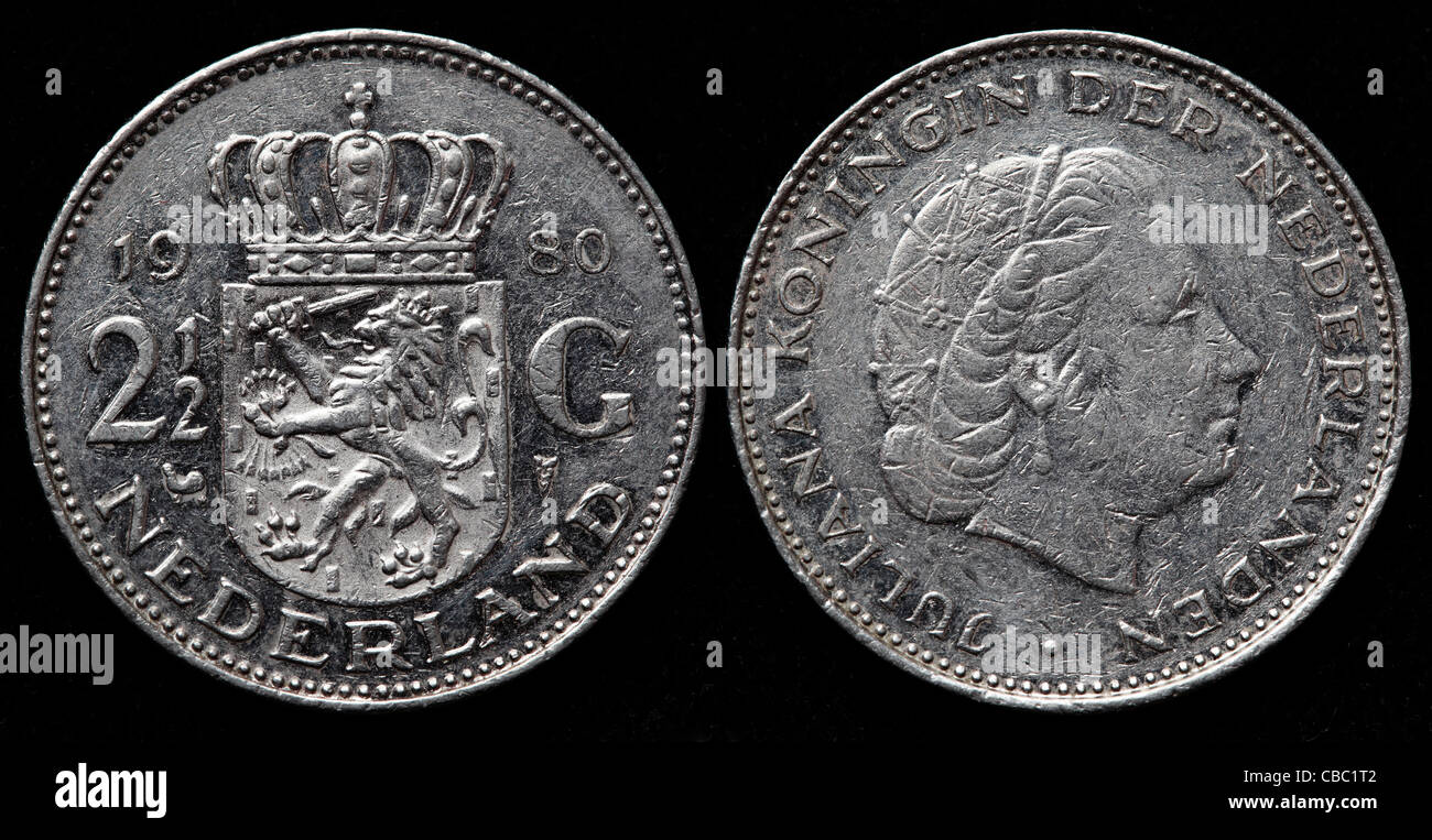 2,5 Gulden coins, Pays-Bas, 1980 Banque D'Images