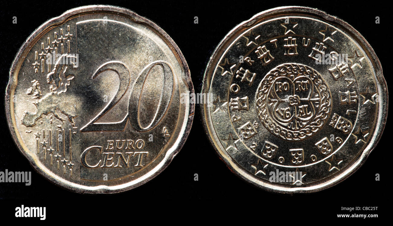 20 centimes d'euro pièce, Portugal, 2009 Banque D'Images