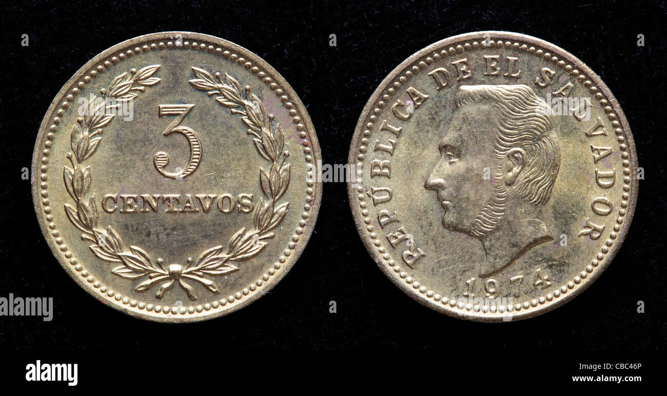Pièce de 3 centimes, d'El Salvador, 1974 Banque D'Images