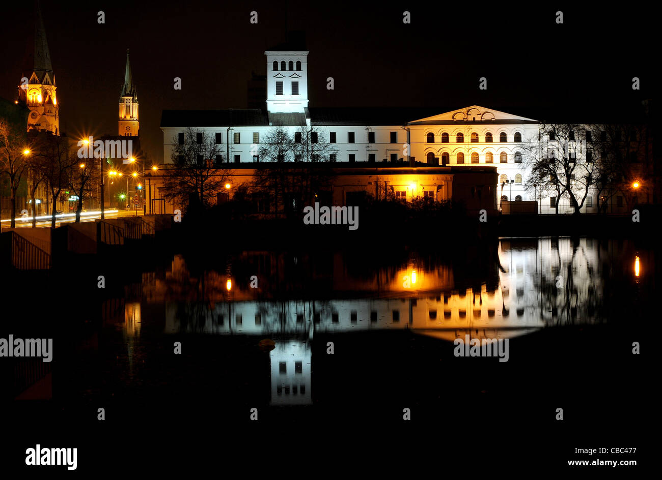 Lodz Ville la nuit. Pologne Banque D'Images