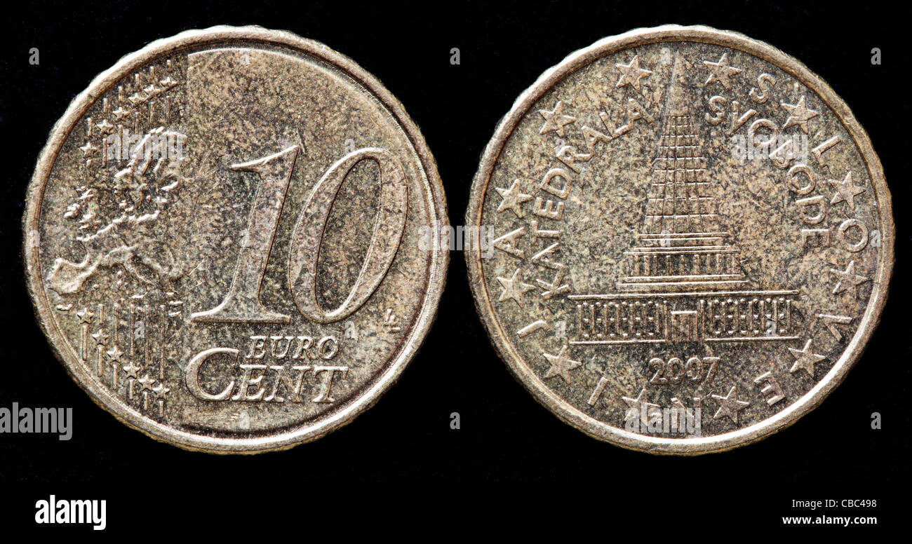 10 Euro cent coin, Slovénie, 2007 Banque D'Images