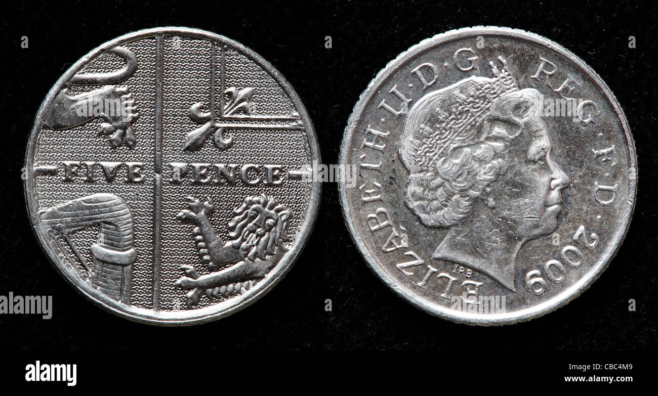 Pièce de 5 pence, UK, 2009 Banque D'Images