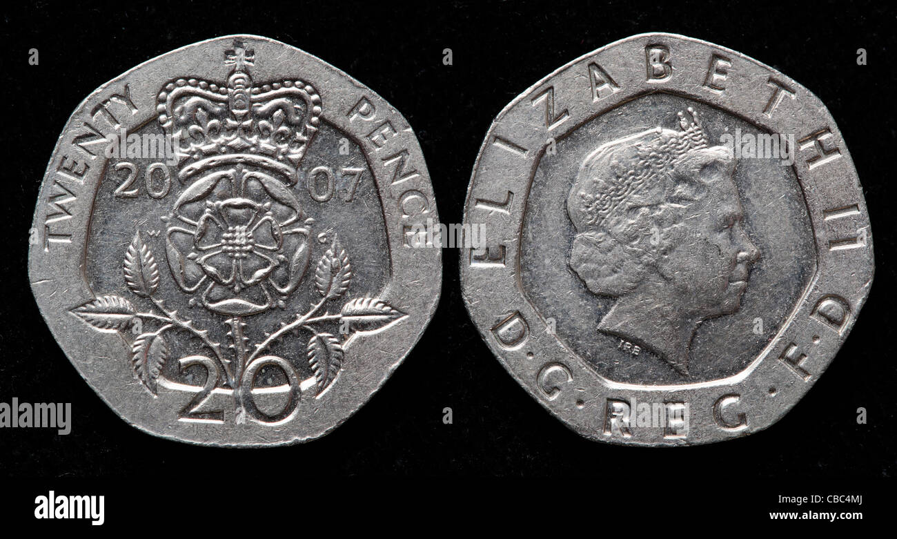 20 pence coins, UK, 2007 Banque D'Images