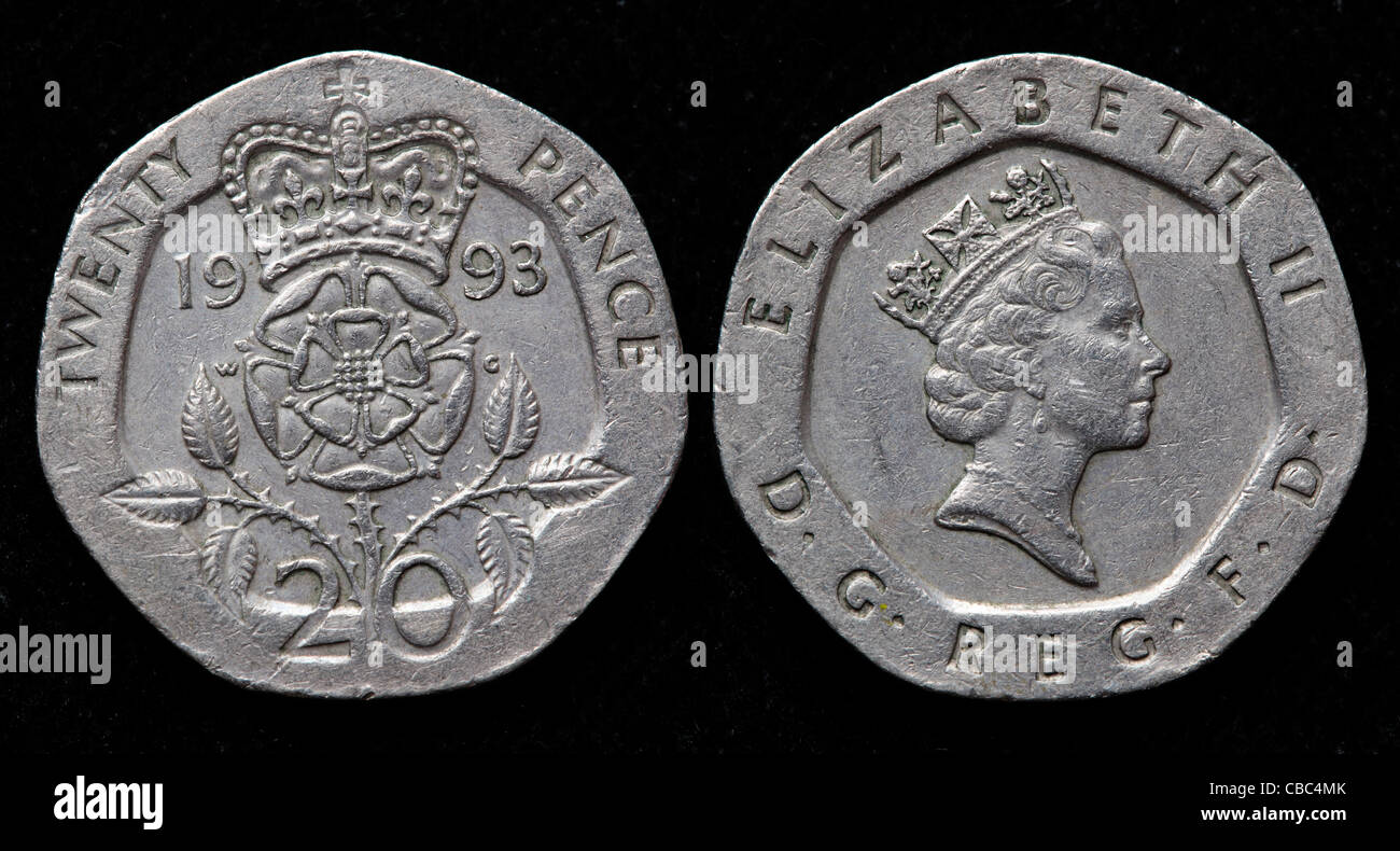20 pence coins, UK, 1993 Banque D'Images