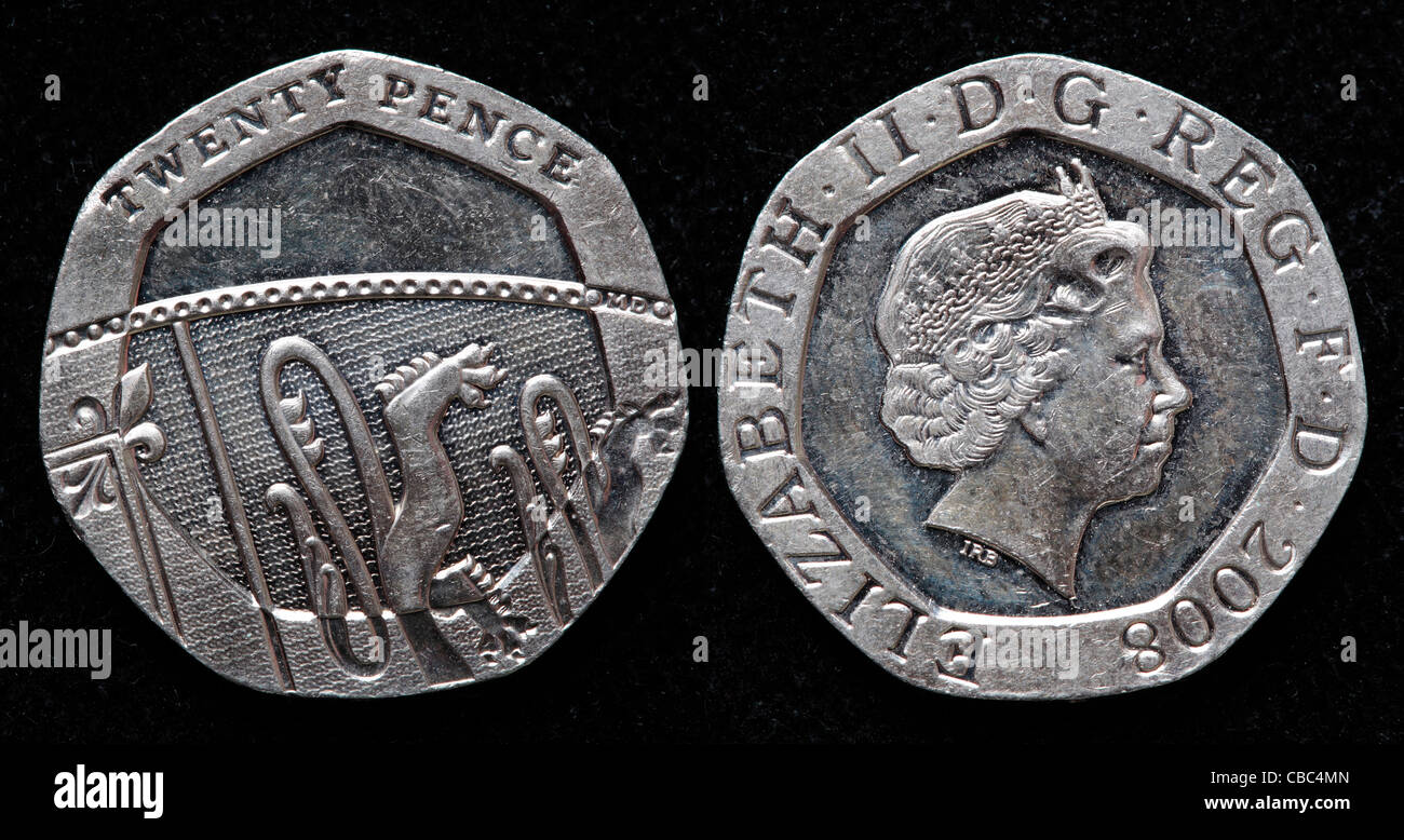 20 pence coins, UK, 2008 Banque D'Images