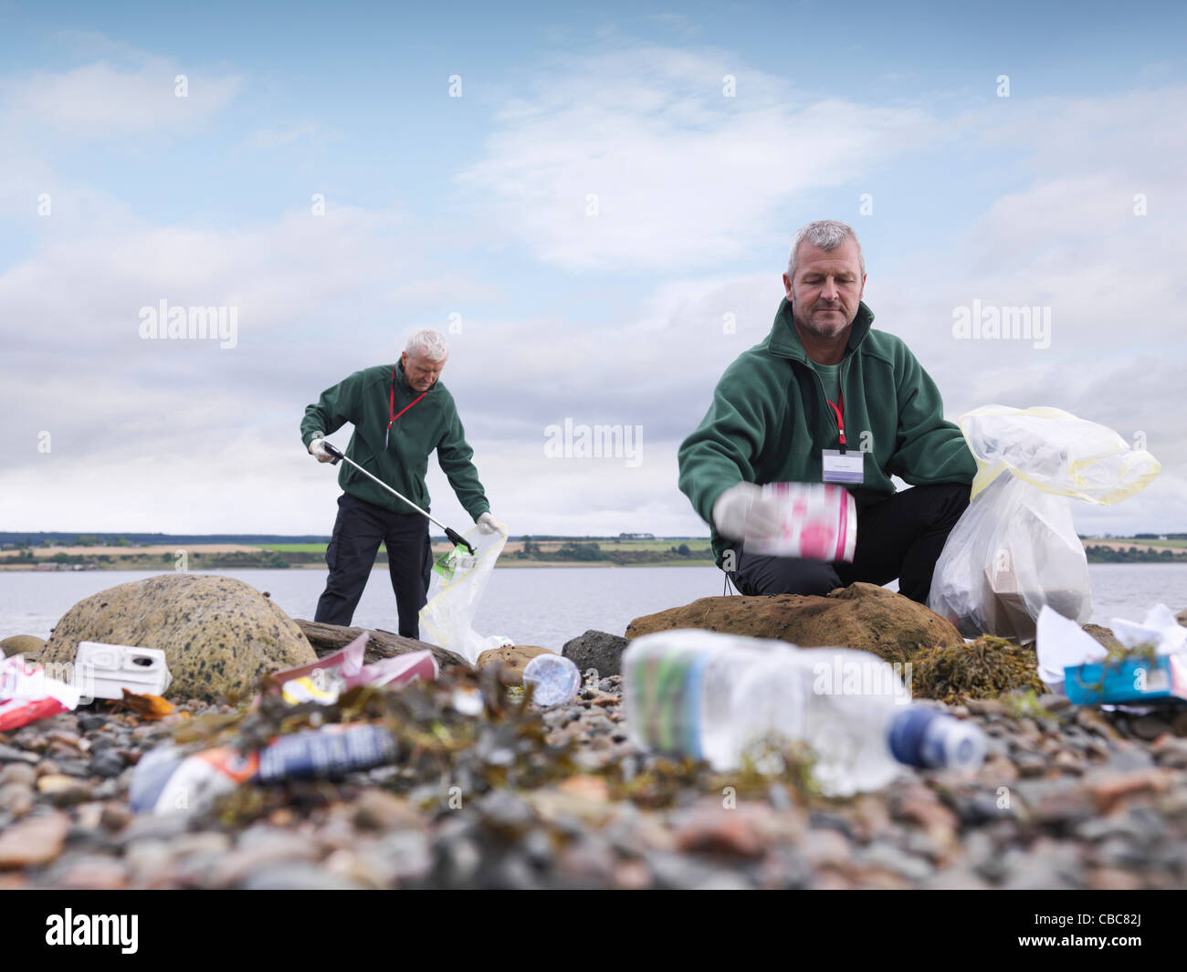 Nettoyage de plage écologique Banque D'Images