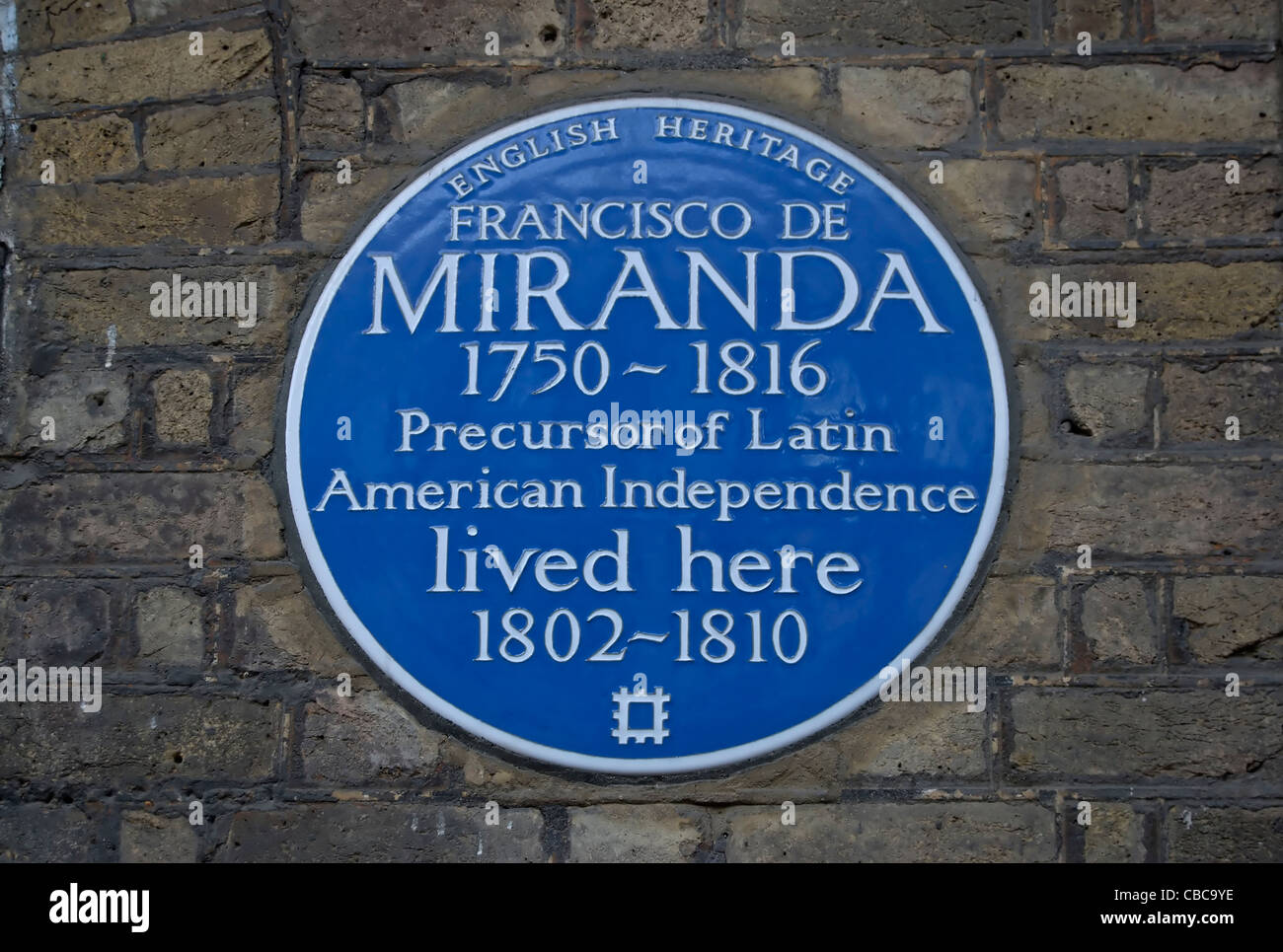 English Heritage blue plaque marquant le 1802 à 1810 London accueil de l'indépendance vénézuélienne figure Francisco de Miranda Banque D'Images