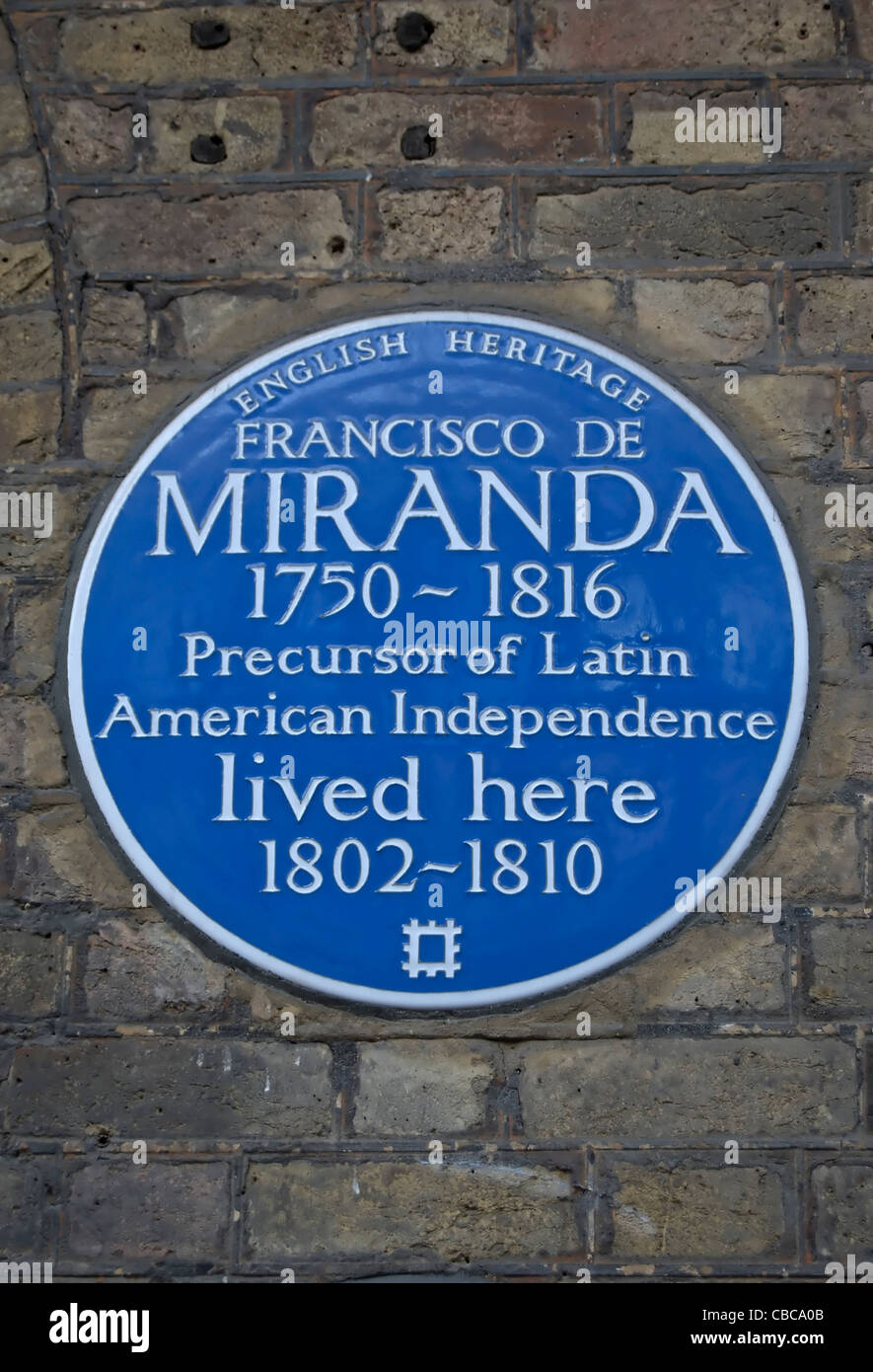 English Heritage blue plaque marquant le 1802 à 1810 London accueil de l'indépendance vénézuélienne figure Francisco de Miranda Banque D'Images
