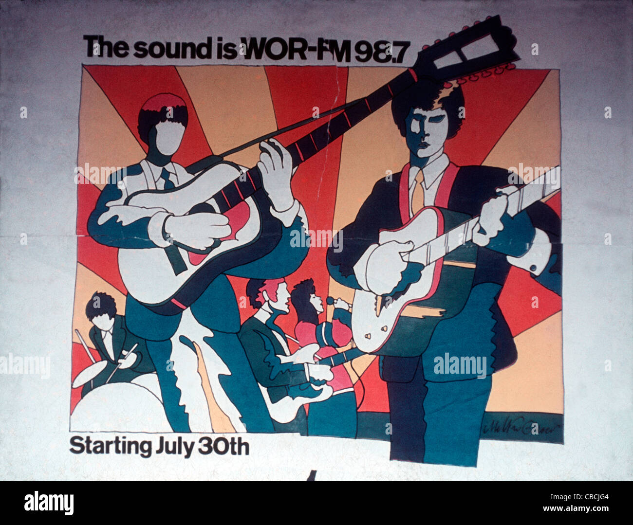 Un passage inférieur affiche publicitaire pour New York's première alternative rock FM, station de radio WOR-FM à partir de juillet 1967 Banque D'Images