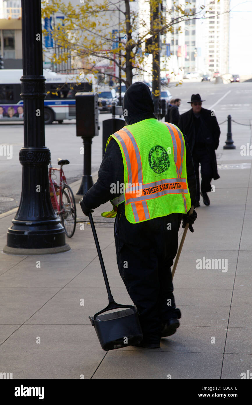 Les rues de Chicago et de l'assainissement des travailleurs trottoir Banque D'Images
