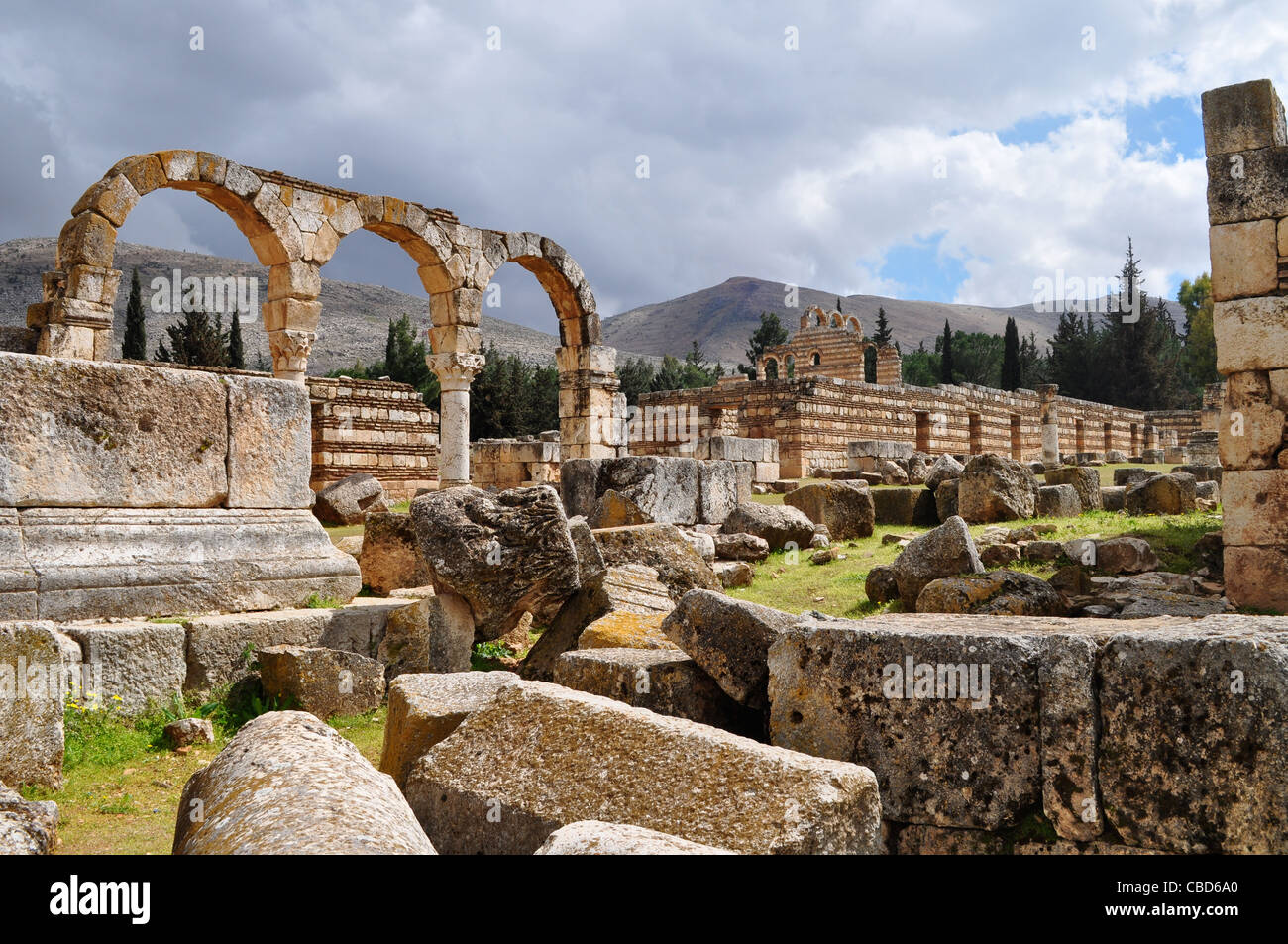 Ville omeyyade ruines à Anjar, vallée de la Bekaa, au Liban Banque D'Images