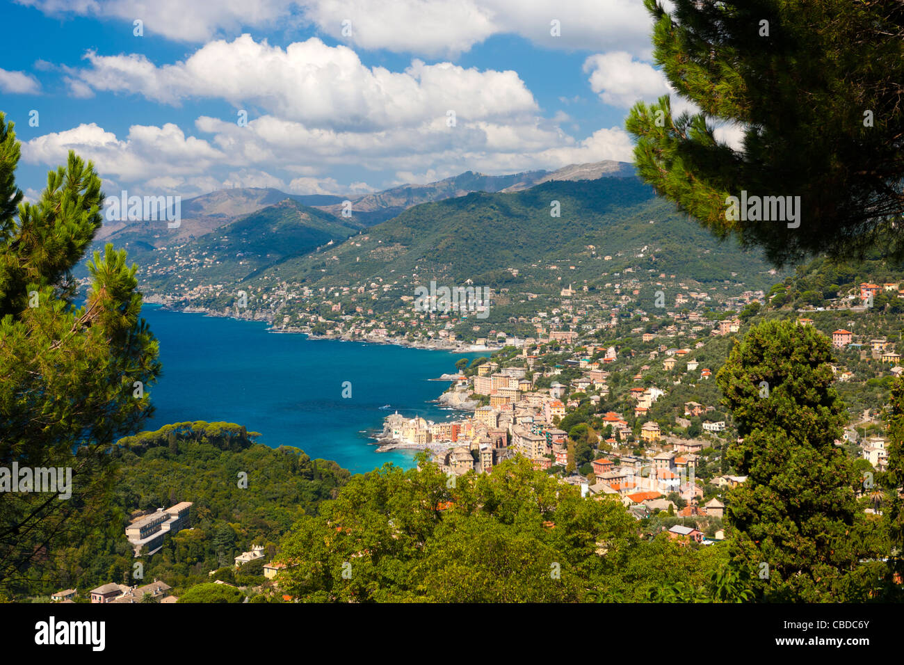 High angle view of a Camogli, Riviera di Levante, Province de Gênes, Ligurie, Italie, Europe Banque D'Images