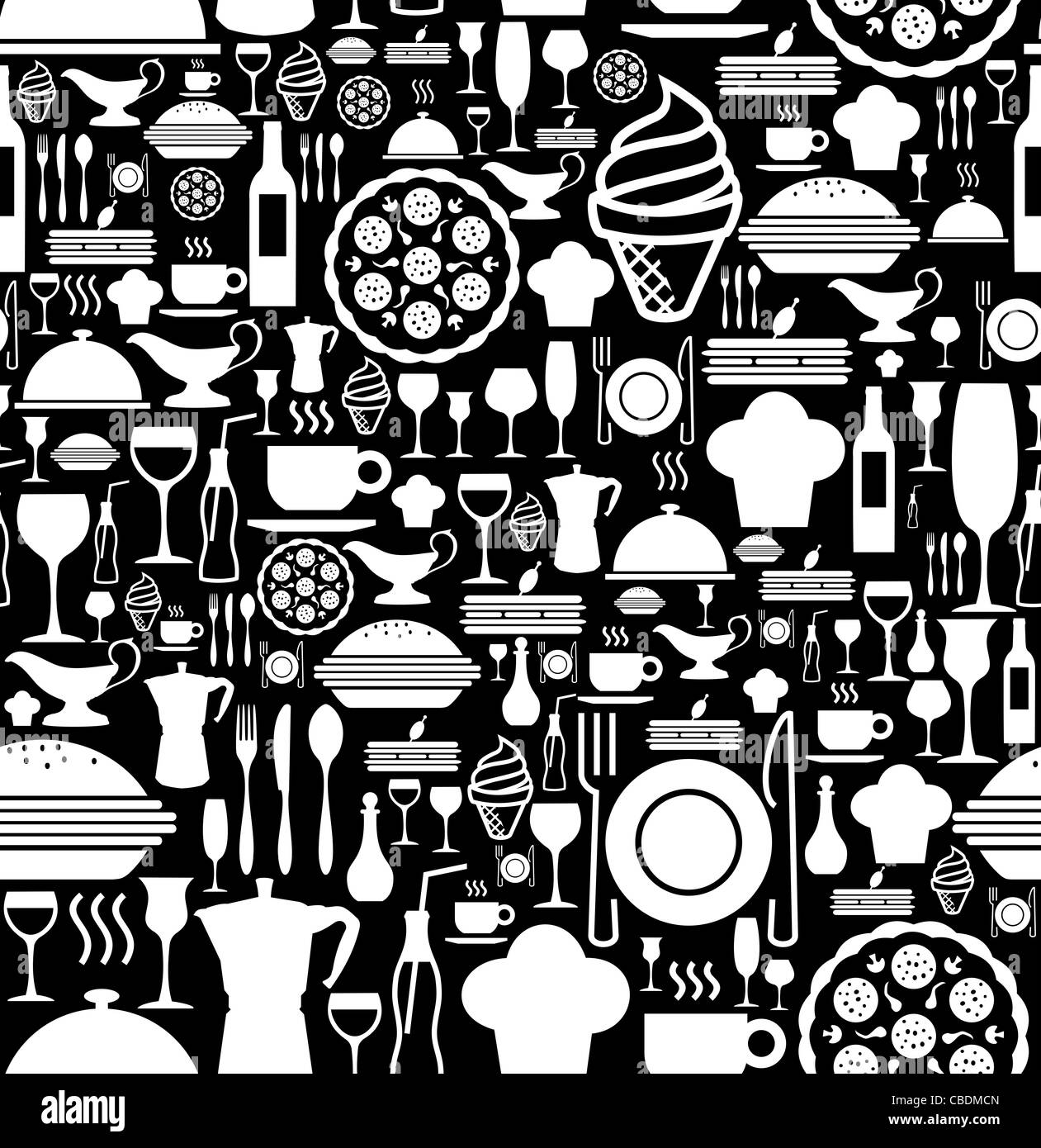 Noir et blanc icon set gourmet de fond transparent. Fichier vecteur disponible. Banque D'Images