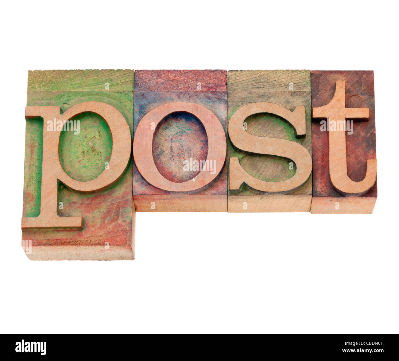 Post - mot isolé en bois blocs typographie vintage Banque D'Images