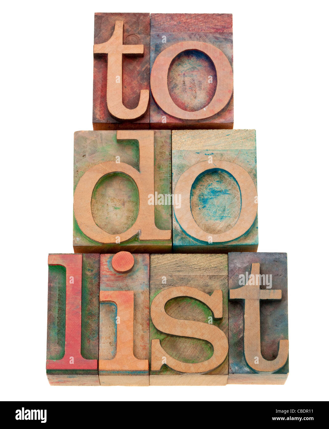Liste de tâches Gestion des tâches - Notion - texte isolé en bois blocs typographie vintage Banque D'Images